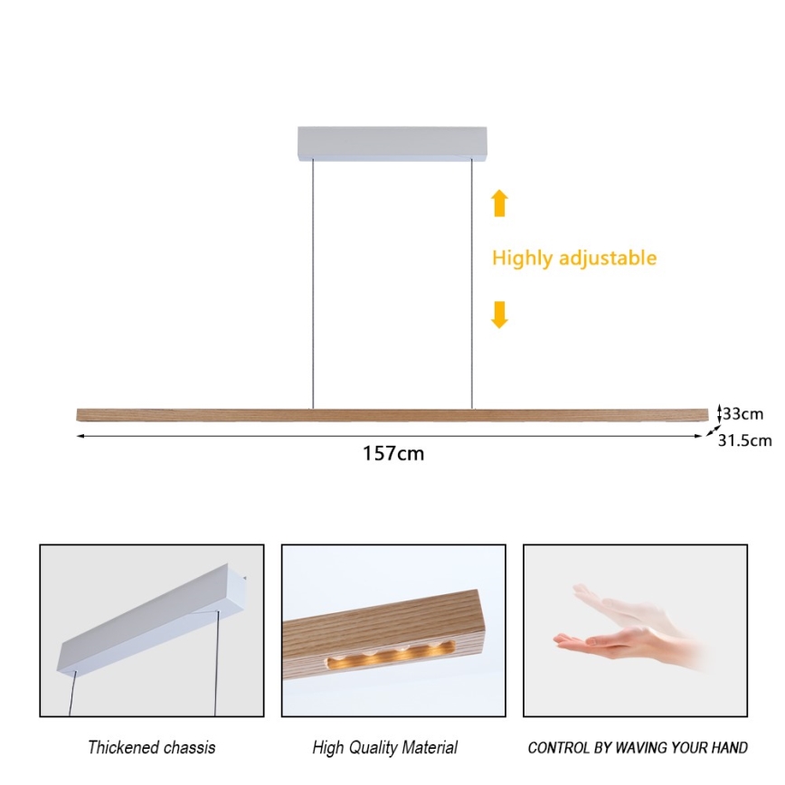 Immax NEO 07310L - LED Stmívatelný lustr na lanku se senzorem MADEIRA LED/37W/230V 157 cm jasan