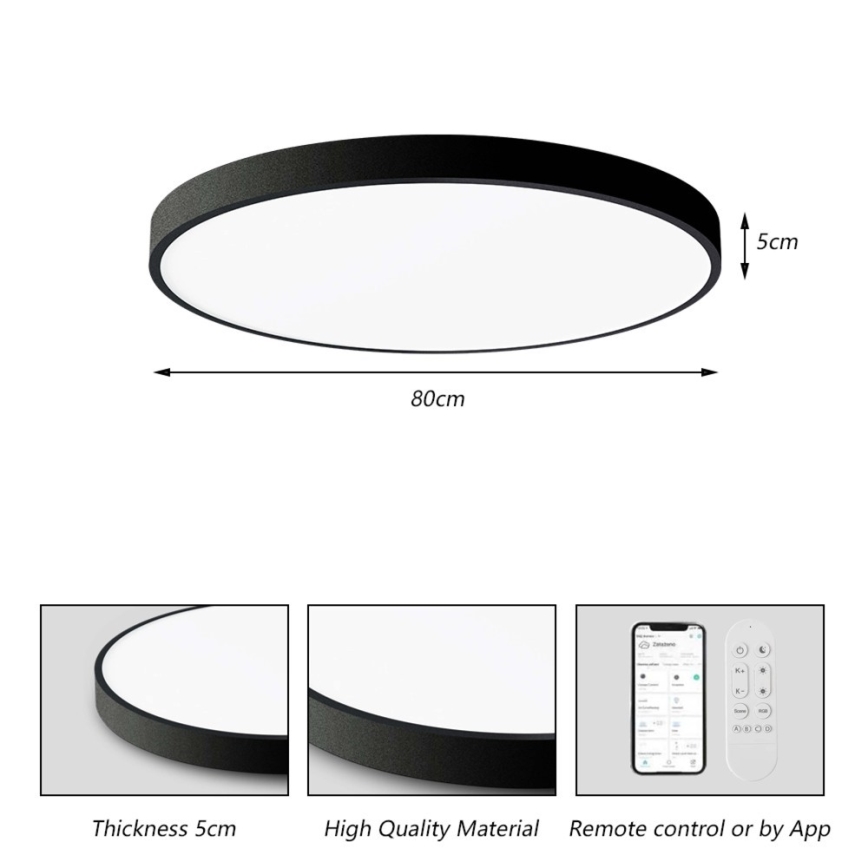 Immax NEO 07313L - LED Stmívatelné stropní svítidlo SEMPLICI LED/96W/230V pr. 80 cm Wi-Fi Tuya černá + dálkové ovládání