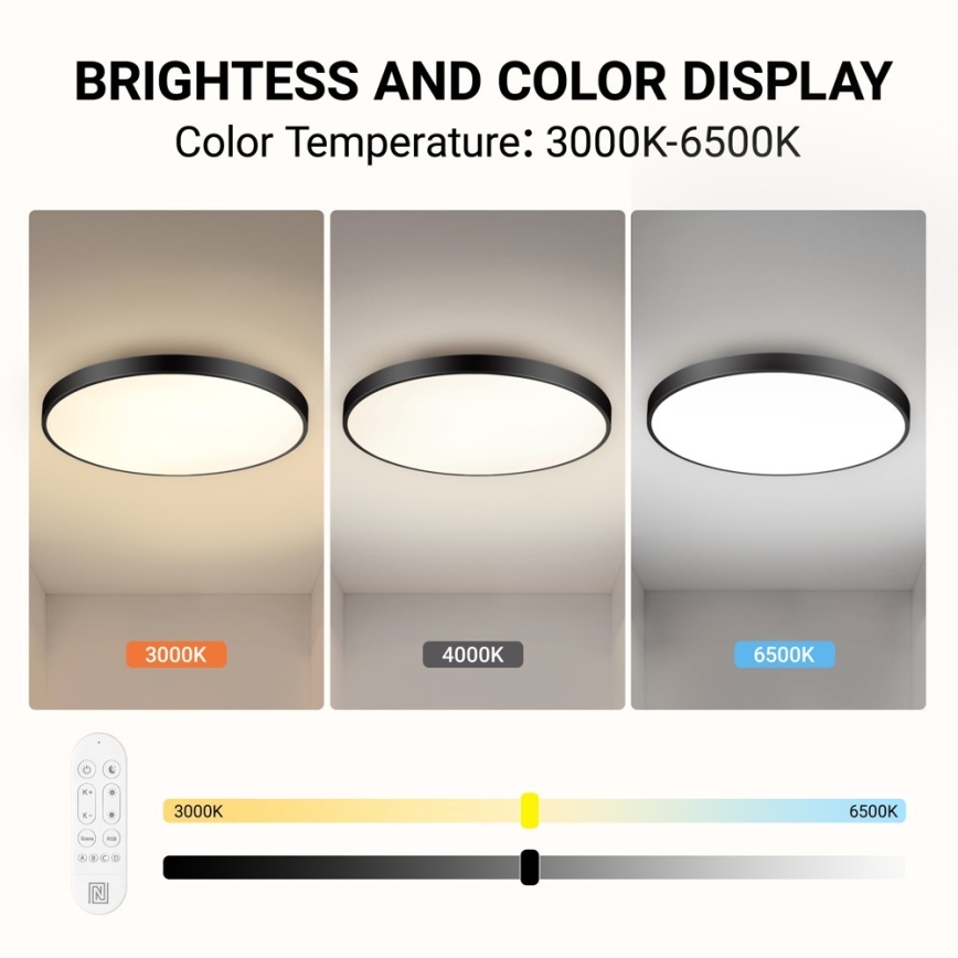 Immax NEO 07314L - LED Stmívatelné stropní svítidlo SEMPLICI LED/128W/230V pr. 100 cm Wi-Fi Tuya černá + dálkové ovládání