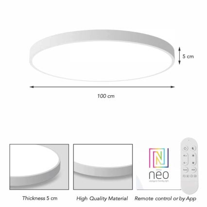 Immax NEO 07316L - LED Stmívatelné stropní svítidlo SEMPLICI LED/128W/230V pr. 100 cm Wi-Fi Tuya bílá + dálkové ovládání