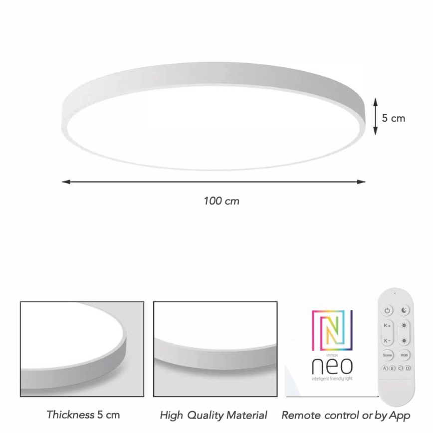 Immax NEO 07316L - LED Stmívatelné stropní svítidlo SEMPLICI LED/128W/230V pr. 100 cm Wi-Fi Tuya bílá + dálkové ovládání