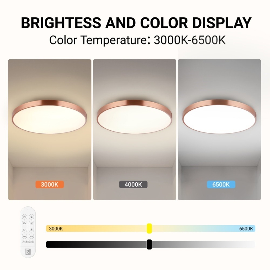 Immax NEO 07323L - LED Stmívatelné stropní svítidlo SEMPLICI LED/96W/230V pr. 80 cm Wi-Fi Tuya rose gold + dálkové ovládání