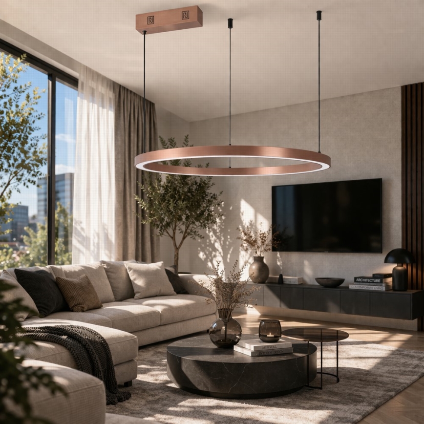 Immax NEO 07327L - LED Stmívatelný lustr na lanku FINO LED/55W/230V 80 cm rose gold Tuya + dálkové ovládání
