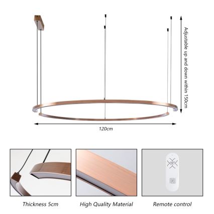 Immax NEO 07328L - LED Stmívatelný lustr na lanku FINO LED/72W/230V 120 cm Tuya rose gold + dálkové ovládání