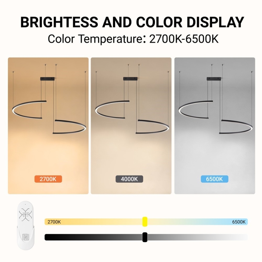 Immax NEO 07329L - LED Stmívatelný lustr na lanku FINO LED/72W/230V 120 cm Tuya černá + dálkové ovládání
