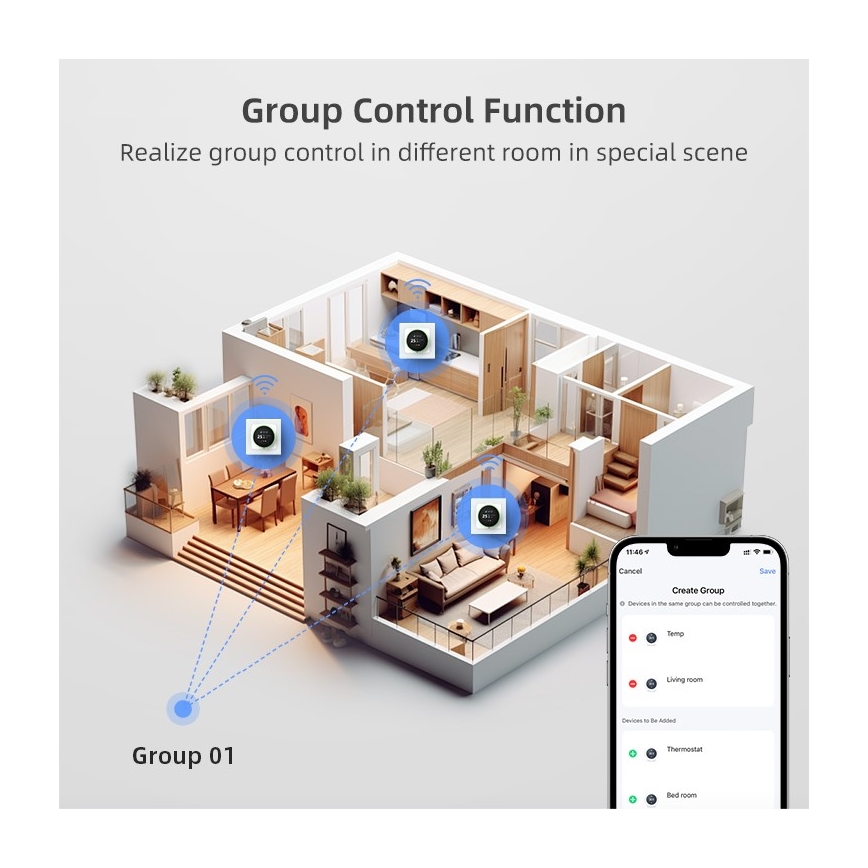 Immax NEO 07535L - Termostat pro elektrické podlahové topení SMART 230V/16A Wi-Fi Tuya