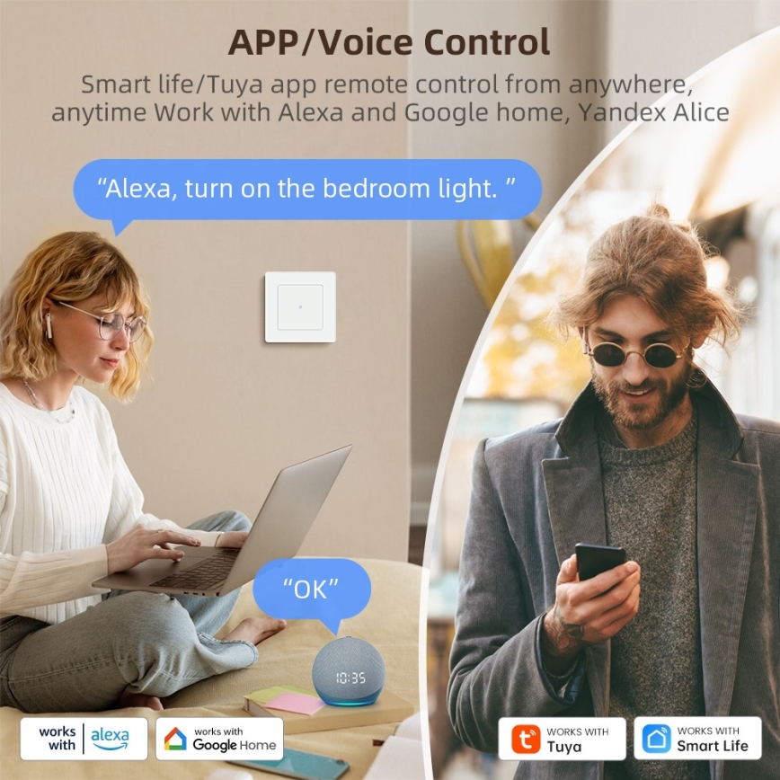 Immax NEO 07538L - Vypínač 1-tlačítkový SMART 230V Wi-Fi Tuya
