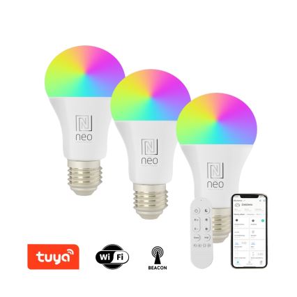 Immax NEO 07712CDO - SADA 3x LED RGB+CCT Stmívatelná žárovka E27/9W/230V Wi-Fi Tuya + dálkové ovládání