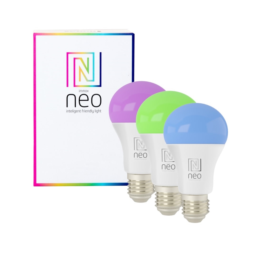 Immax NEO 07712CDO - SADA 3x LED RGB+CCT Stmívatelná žárovka E27/9W/230V Wi-Fi Tuya + dálkové ovládání