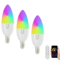 Immax NEO 07716CDO - SADA 3x LED RGB+CCT Stmívatelná žárovka E14/6W/230V Wi-Fi Tuya + dálkové ovládání