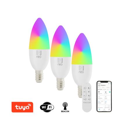 Immax NEO 07716CDO - SADA 3x LED RGB+CCT Stmívatelná žárovka E14/6W/230V Wi-Fi Tuya + dálkové ovládání