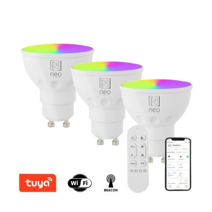 Immax NEO 07724CDO - SADA 3x LED RGB+CCT Stmívatelná žárovka GU10/4,8W/230V 2700-6500K Wi-Fi Tuya + dálkové ovládání
