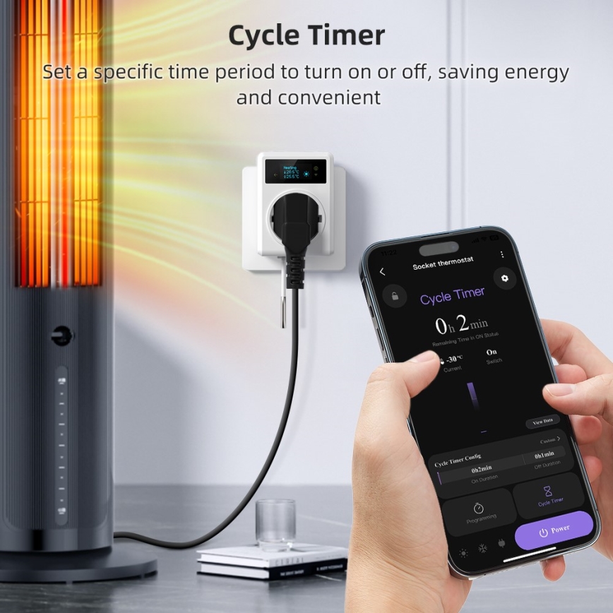 Immax NEO 07811L - Chytrá zásuvka s teploměrem F 3680W Tuya Wi-Fi