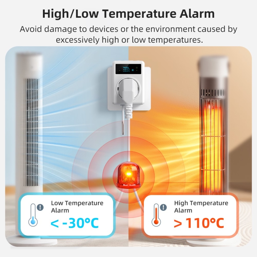 Immax NEO 07811L - Chytrá zásuvka s teploměrem F 3680W Tuya Wi-Fi