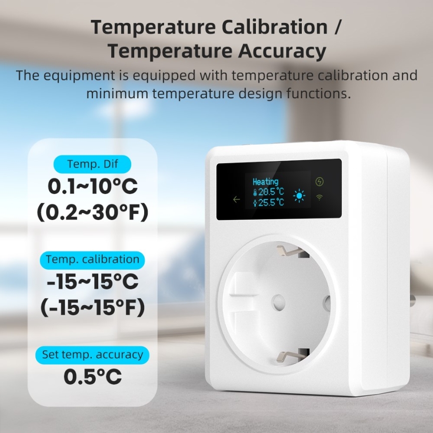 Immax NEO 07811L - Chytrá zásuvka s teploměrem F 3680W Tuya Wi-Fi