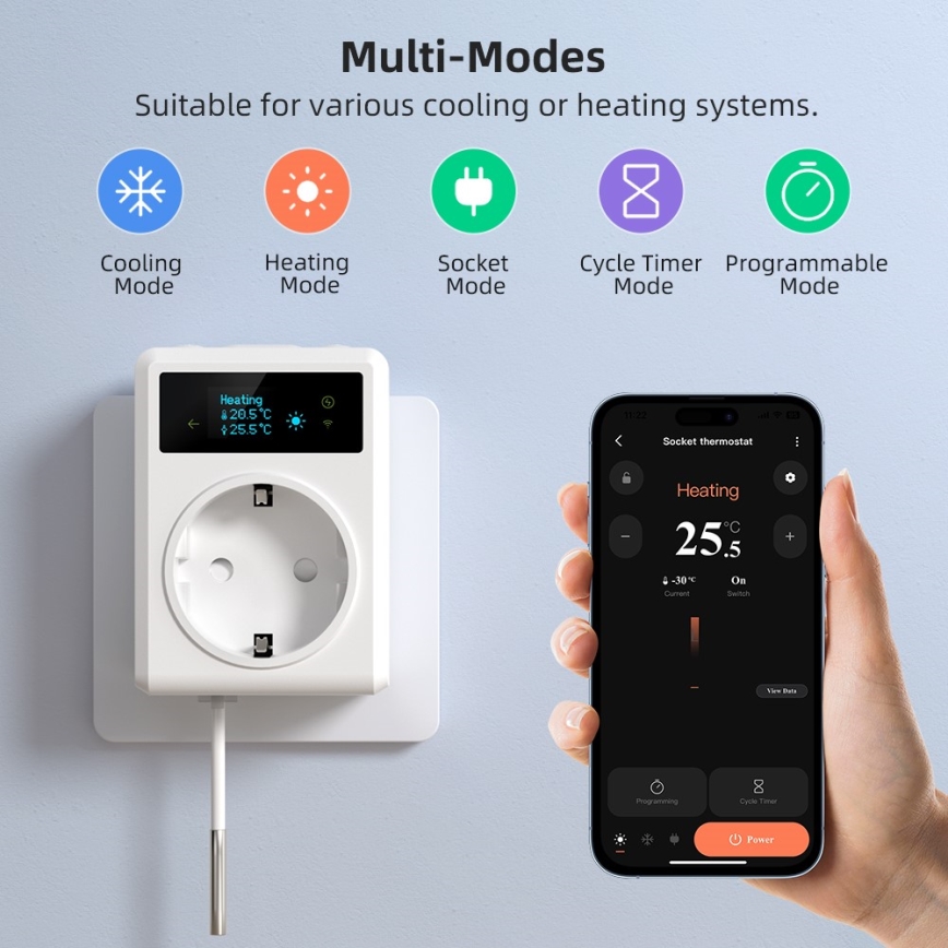 Immax NEO 07811L - Chytrá zásuvka s teploměrem F 3680W Tuya Wi-Fi