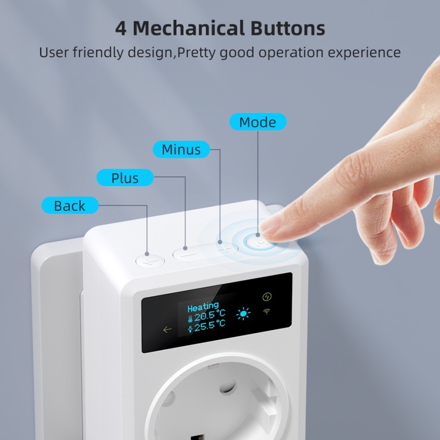Immax NEO 07811L - Chytrá zásuvka s teploměrem F 3680W Tuya Wi-Fi