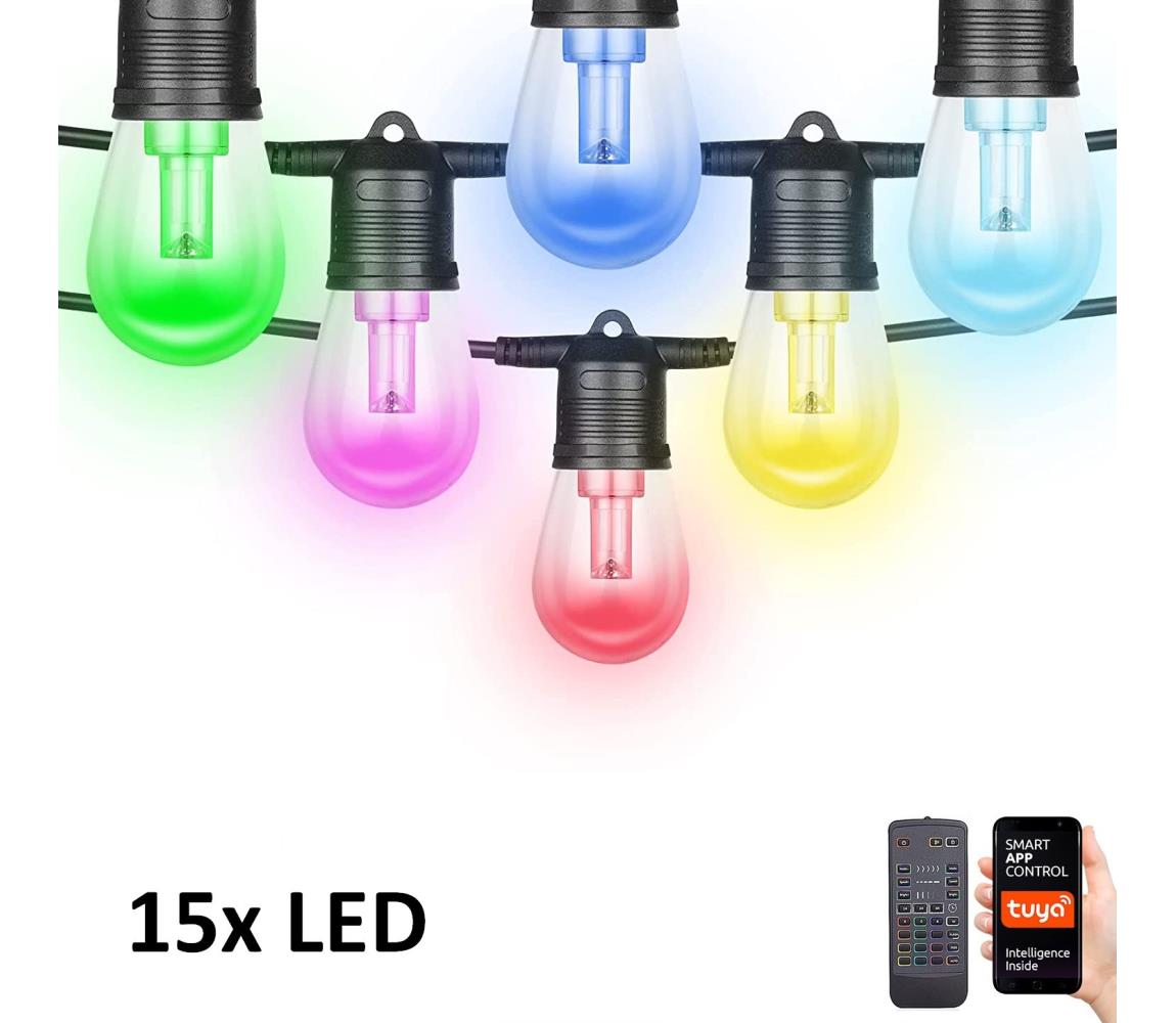  Neo  NEO 07900L -LED RGB+CCT Stm. řetěz 15xLED/1W/230V 15m Wi-Fi Tuya IP65+DO 