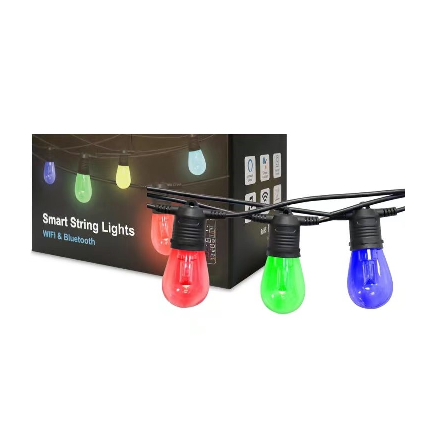 LED RGB+CCT Stmívatelný venkovní řetěz GIRLANDA 15xLED/1W/230V 15m Wi-Fi Tuya IP65 + dálkové ovládání