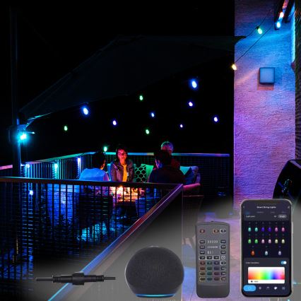 LED RGB+CCT Stmívatelný venkovní řetěz GIRLANDA 15xLED/1W/230V 15m Wi-Fi Tuya IP65 + dálkové ovládání