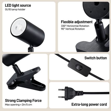 Immax NEO 08291L - Lampa s klipem PUNTO 1xGU10/9W/230V černá
