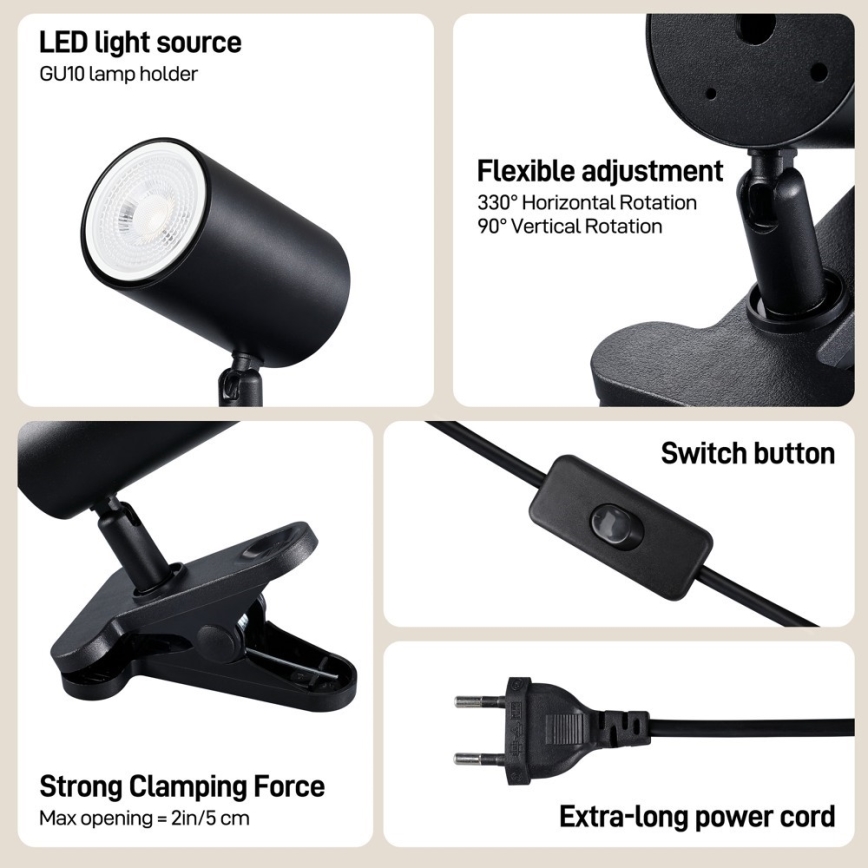 Immax NEO 08291L - Lampa s klipem PUNTO 1xGU10/9W/230V černá