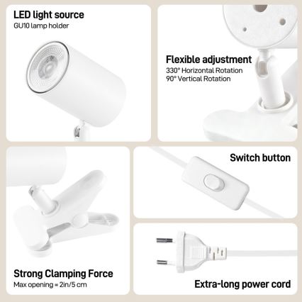 Immax NEO 08292L - Lampa s klipem PUNTO 1xGU10/9W/230V bílá