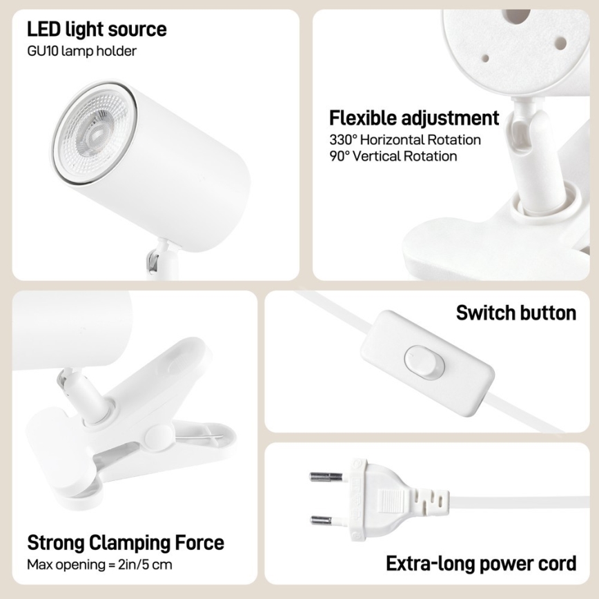 Immax NEO 08292L - Lampa s klipem PUNTO 1xGU10/9W/230V bílá