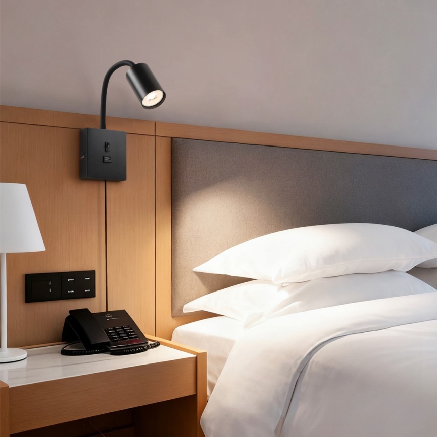 Immax NEO 08295L - Nástěnná lampa s USB PUNTO 1xGU10/9W/230V černá