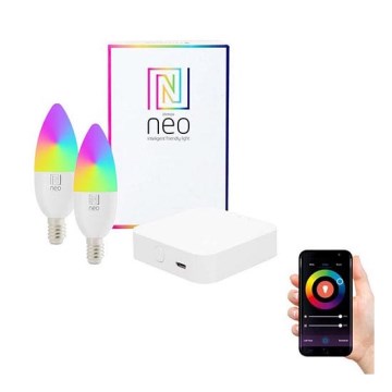 Immax NEO - SADA 2x LED RGBW Stmívatelná žárovka E14/5W/230V + BRIDGE PRO NEO SUE 2700 - 3000K