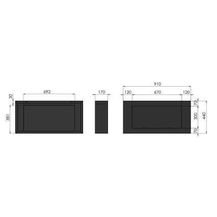 InFire - Nástěnný BIO krb 44x91 cm 3kW černá