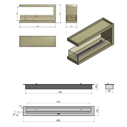 InFire - Rohový BIO krb 100x50 cm 3kW oboustranný