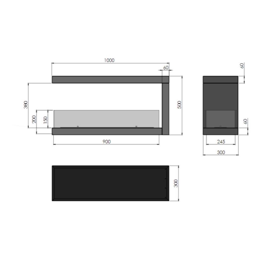 InFire - Rohový BIO krb 100x50 cm 3kW oboustranný