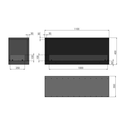 InFire - Rohový BIO krb 110x45 cm 3kW černá
