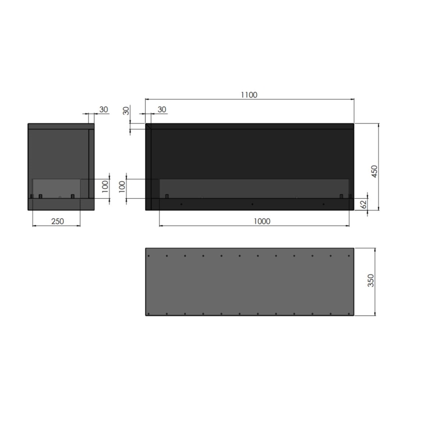 InFire - Rohový BIO krb 110x45 cm 3kW černá
