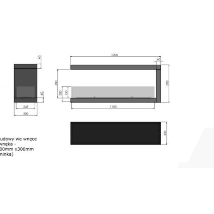 InFire - Rohový BIO krb 120x50 cm 3kW oboustranný