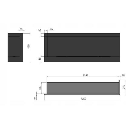 InFire - Rohový BIO krb 45x120 cm 3kW černá