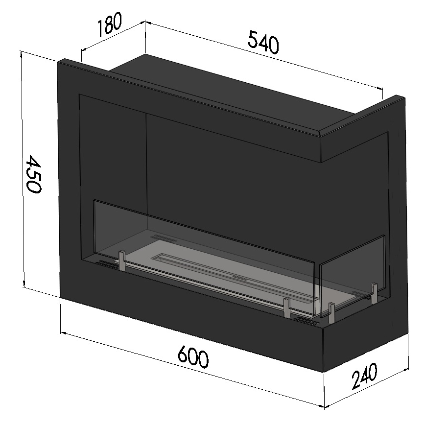 InFire - Rohový BIO krb 45x60 cm 3kW černá