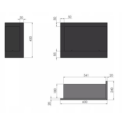 InFire - Rohový BIO krb 45x60 cm 3kW černá