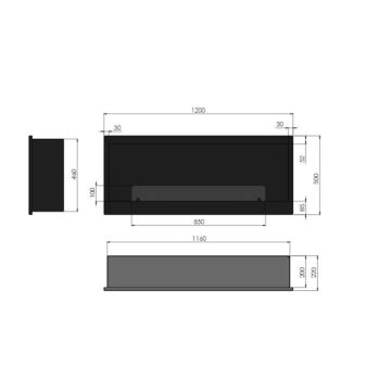 InFire - Vestavěný BIO krb 120x50 cm 3kW černá