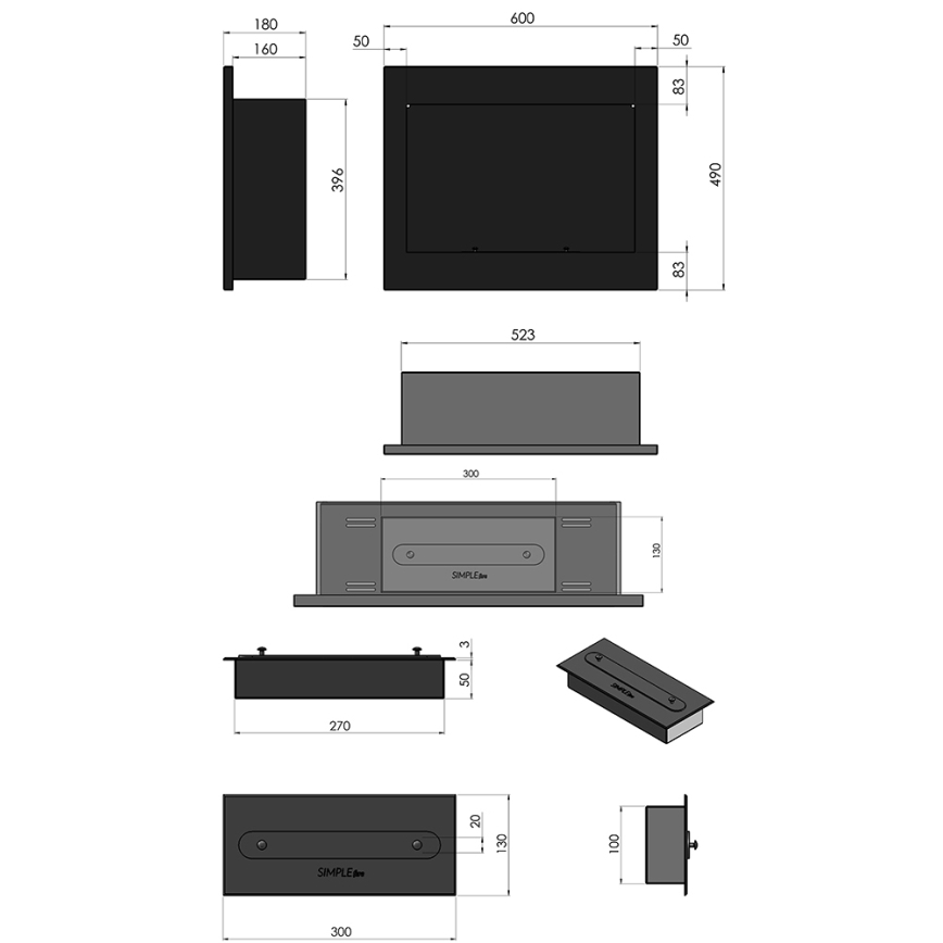 InFire - Vestavěný BIO krb 49x60 cm 3kW černá