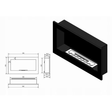 InFire - Vestavěný BIO krb 90x50 cm 3kW černá