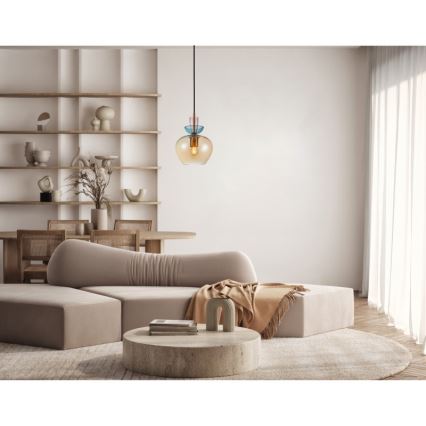 ITALUX - Lustr na lanku FANDA 1xE27/40W/230V zlatá/kouřová béžová