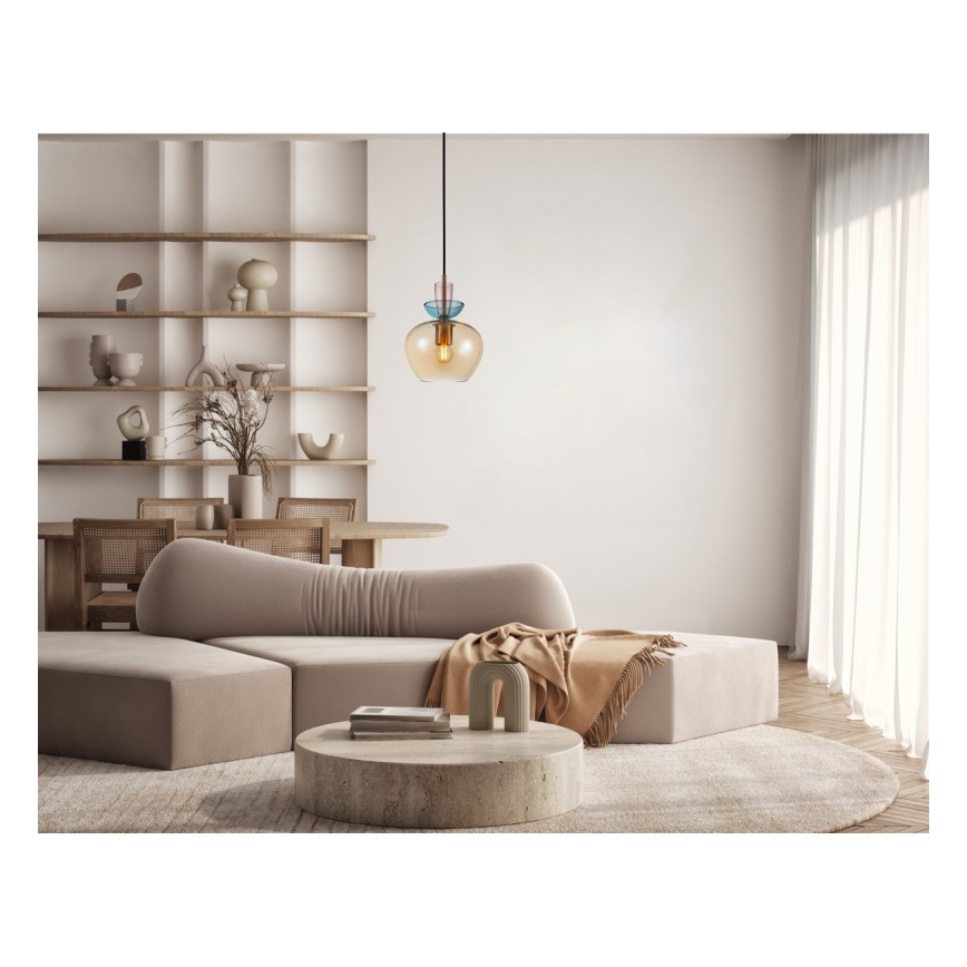 ITALUX - Lustr na lanku FANDA 1xE27/40W/230V zlatá/kouřová béžová