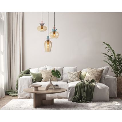 ITALUX - Lustr na lanku FANDA 3xE27/40W/230V zlatá/kouřová béžová