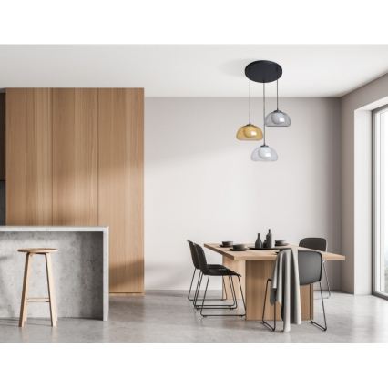 ITALUX - Lustr na lanku AINALE 3xG9/7W/230V černá/čirá/kouřová béžová/šedá