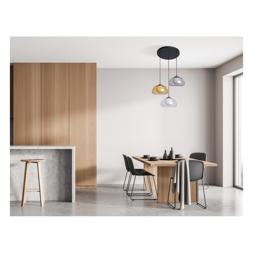 ITALUX - Lustr na lanku AINALE 3xG9/7W/230V černá/čirá/kouřová béžová/šedá