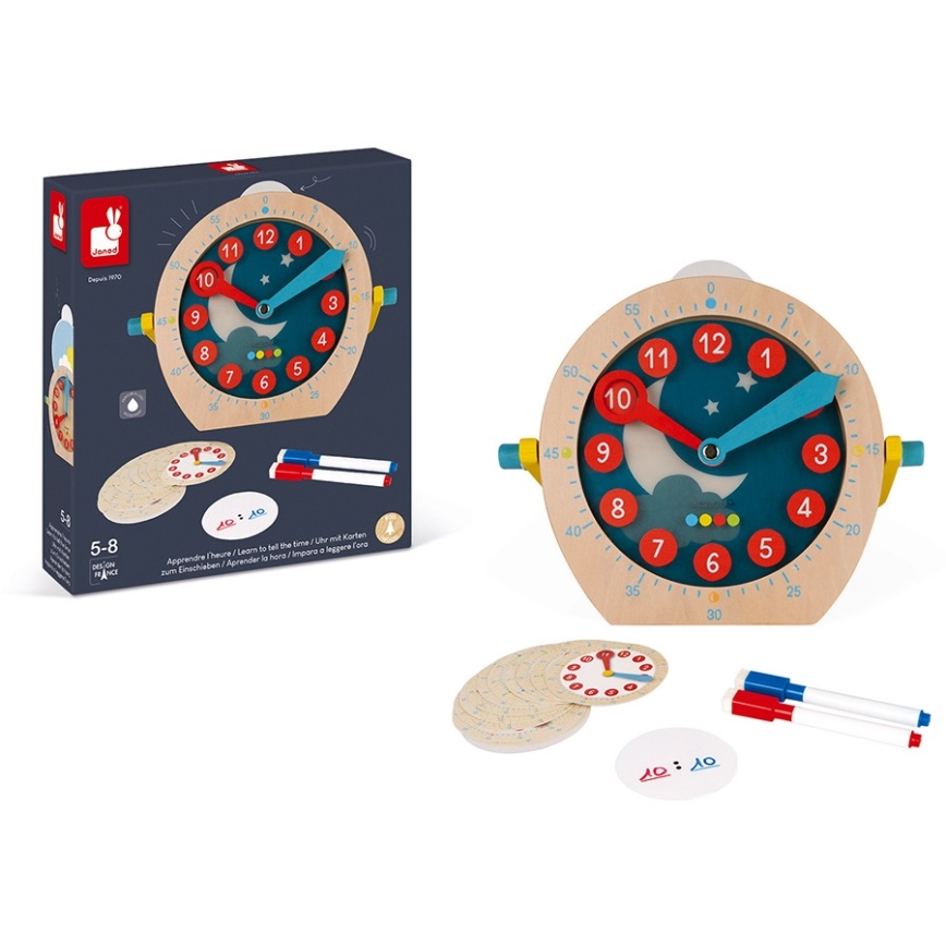 Janod - Dětské dřevěné hodiny LEARNING TOYS