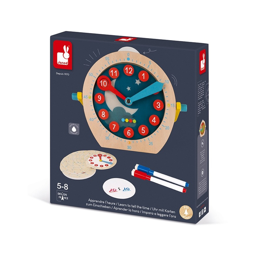 Janod - Dětské dřevěné hodiny LEARNING TOYS