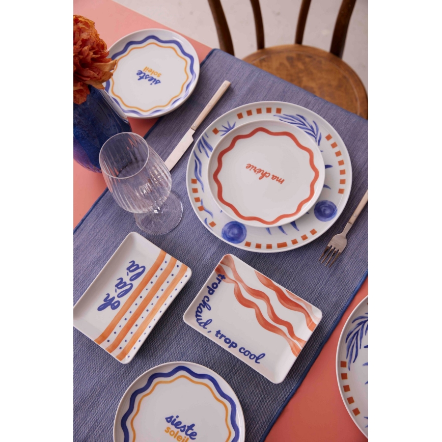 Jídelní sada 12 ks červená/modrá/bílá/porcelán